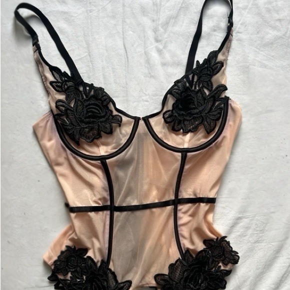 Hustler Other - Hustler Hollywood Blush Sheer Chemise with Black Floral Lace